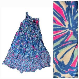 Lilly Pulitzer Baby Girl Maxi Dress 12M Bright Blue Floral Designer Sleeveless